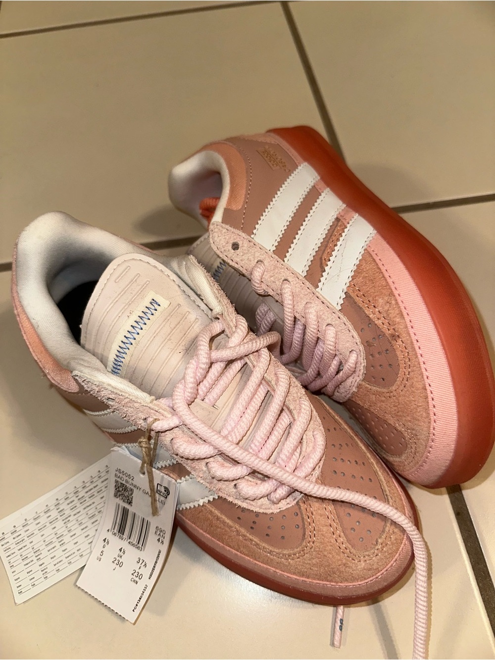 adidas Pink and White Classic Low-Top Sneakers (Bad Bunny Edition) - Picture 4 of 6